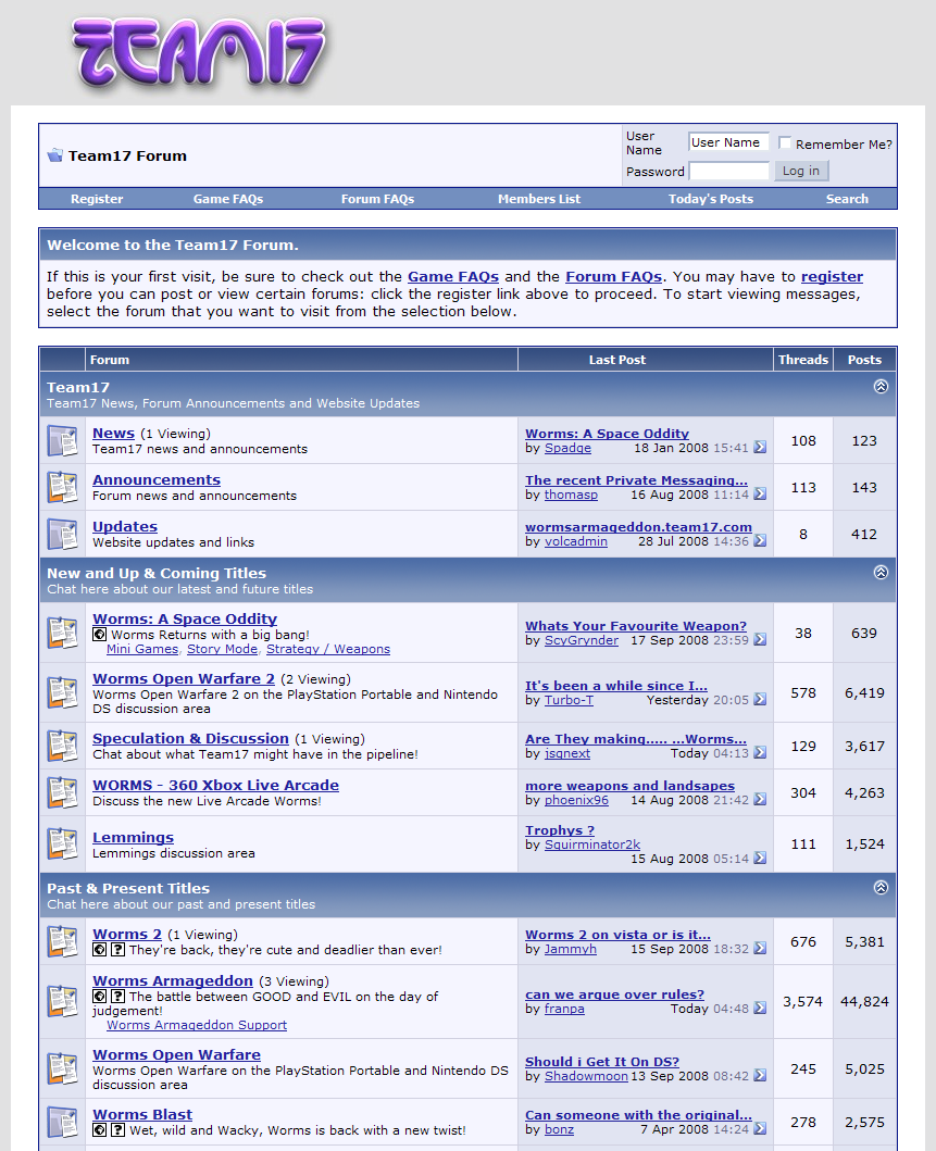 Team17 forums screenshot