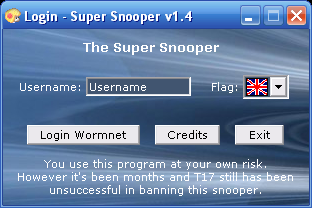 Super Snooper login screen