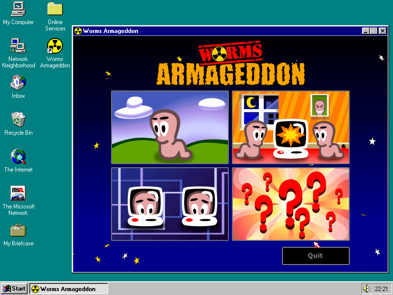 Worms Armageddon running in Windows 95 (on real hardware!)